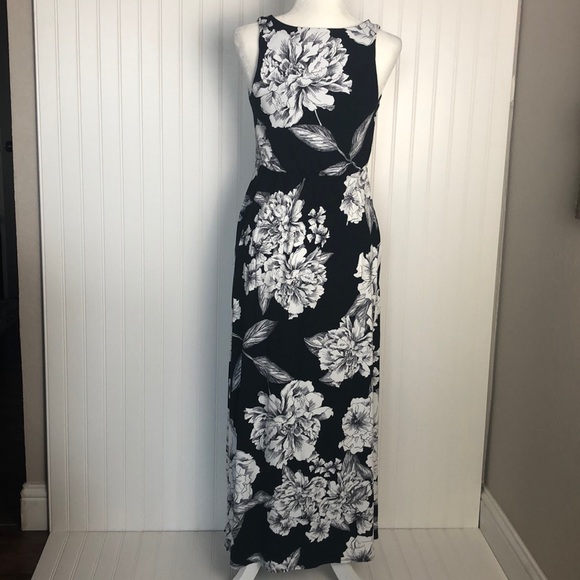 ADRIENNE VITTADINI Dress Black White FLORAL MAXI - Picture 5 of 7